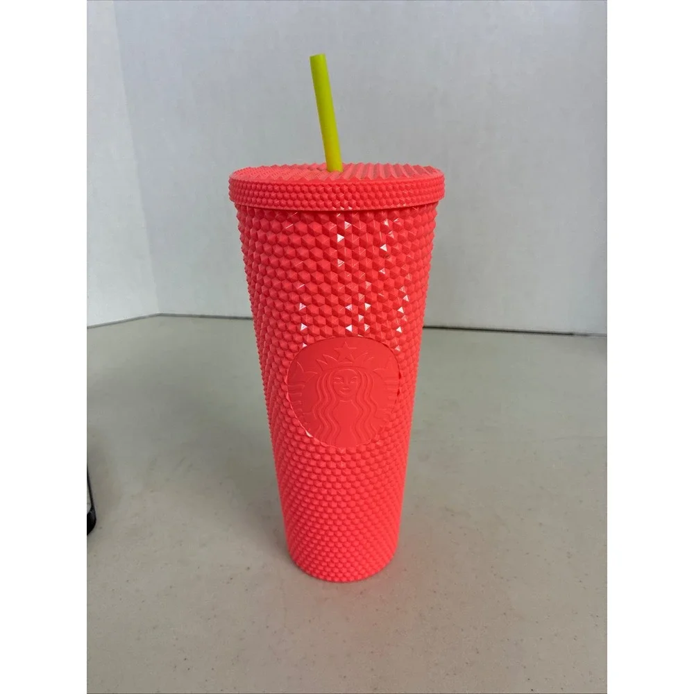 Starbucks Studded Neon Coral Pink Venti Cold‎ Cup Tumbler 24oz 011132647 New
